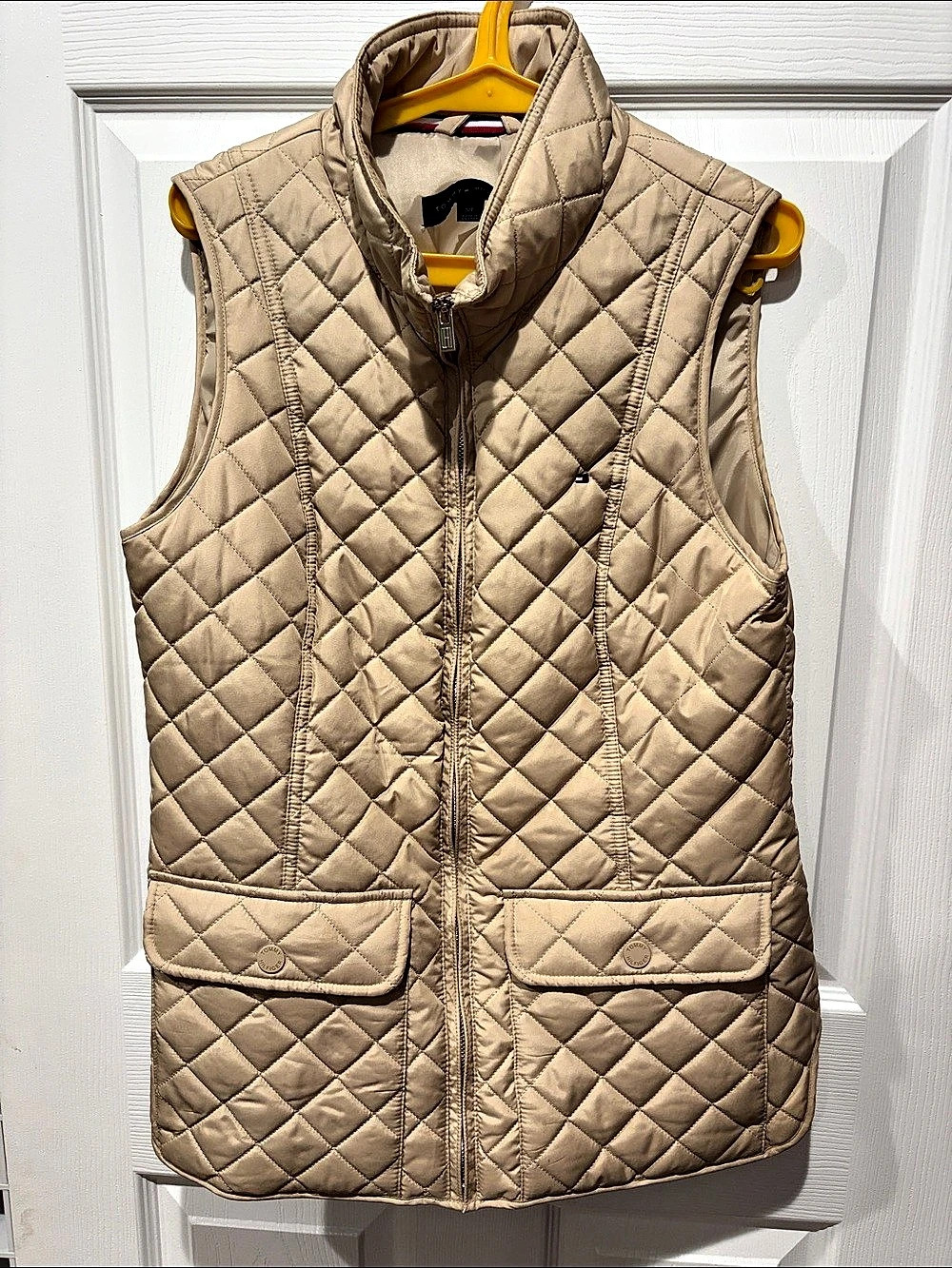 Tommy Hilfiger Quilted Zip Front Vest Beige Size Small